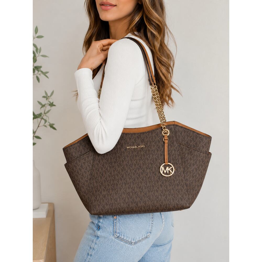 Michael Kors Jet Set Large Signature Logo Shoulder Tote - Picture 2 of 10